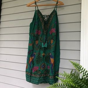 Farm Rio Mini Dress Green Spaghetti Straps Summer US S